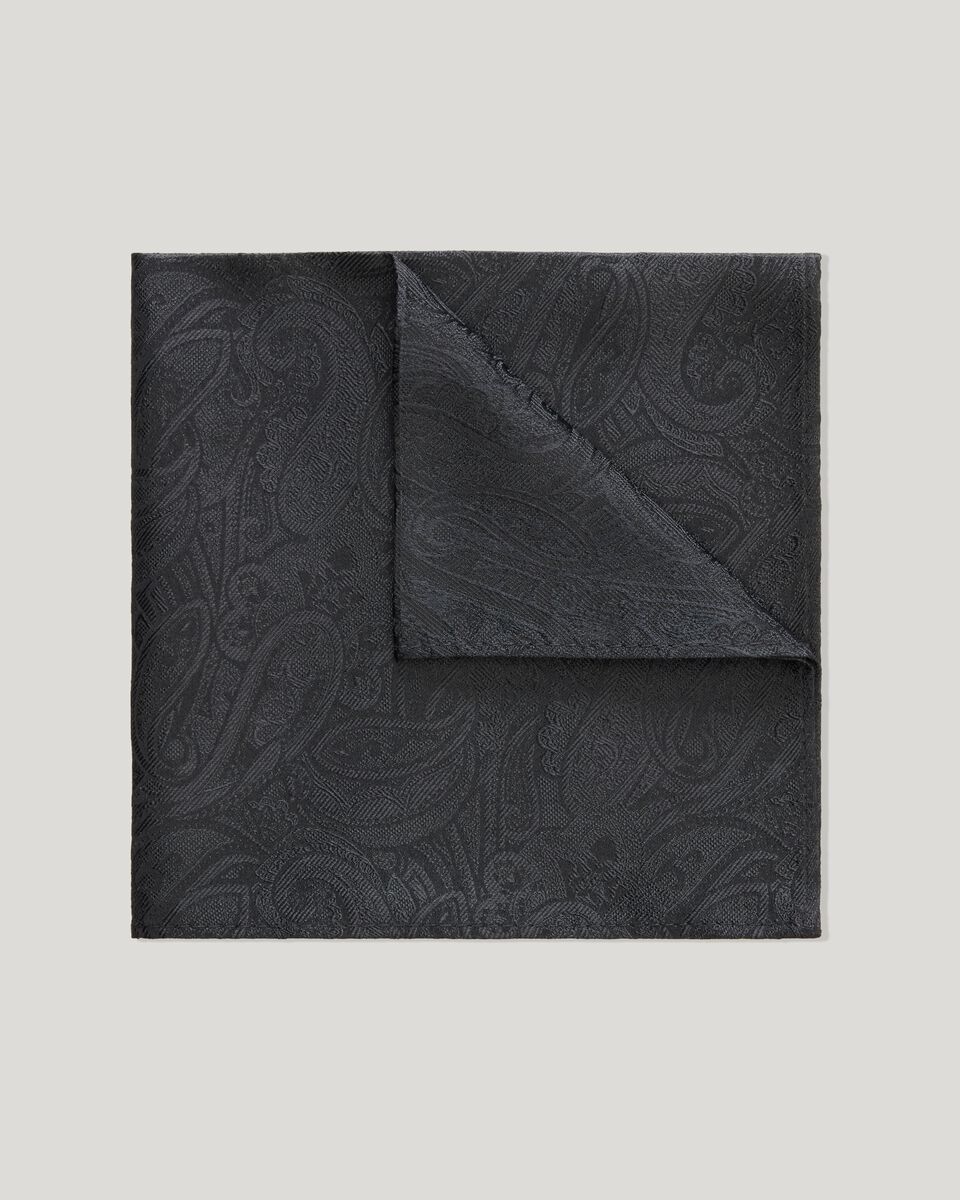 Silk Paisley Jacquard Pocket Square, Black, hi-res